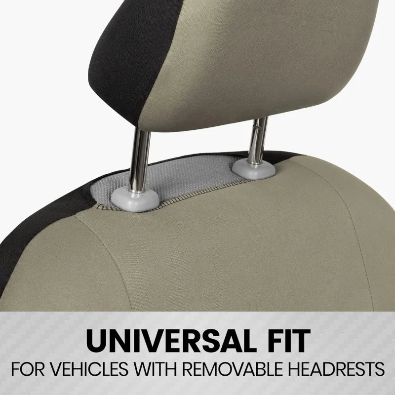 Universal Beige Car Seat Covers Full Set - Easy-Install Front and Rear Split Bench Seat Protectors for Cars, Trucks, SUVs, and Vans