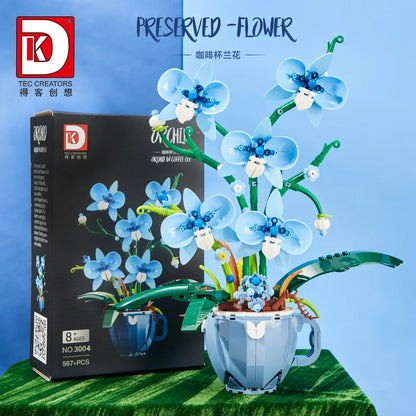 MOC Building Blocks Orchid Flower Bouquet – DIY Bonsai Plant Model for Home Decor & Kids Gift