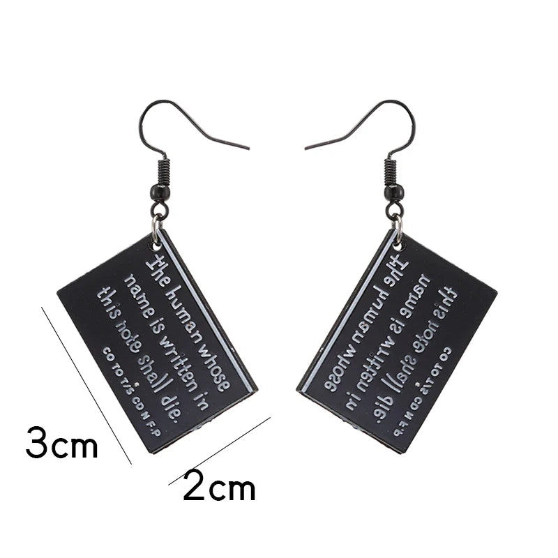 Death Note Anime Book Drop Earrings - Black L Cosplay Jewelry Birthday Gift