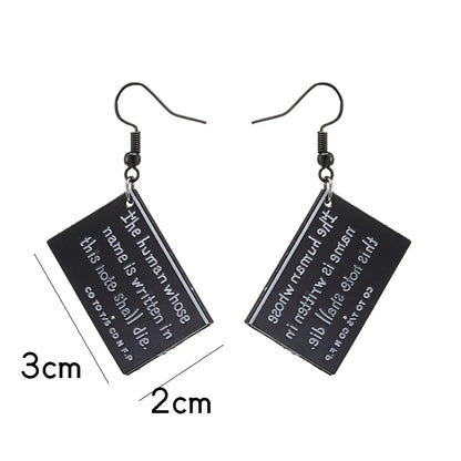 Death Note Anime Book Drop Earrings - Black L Cosplay Jewelry Birthday Gift