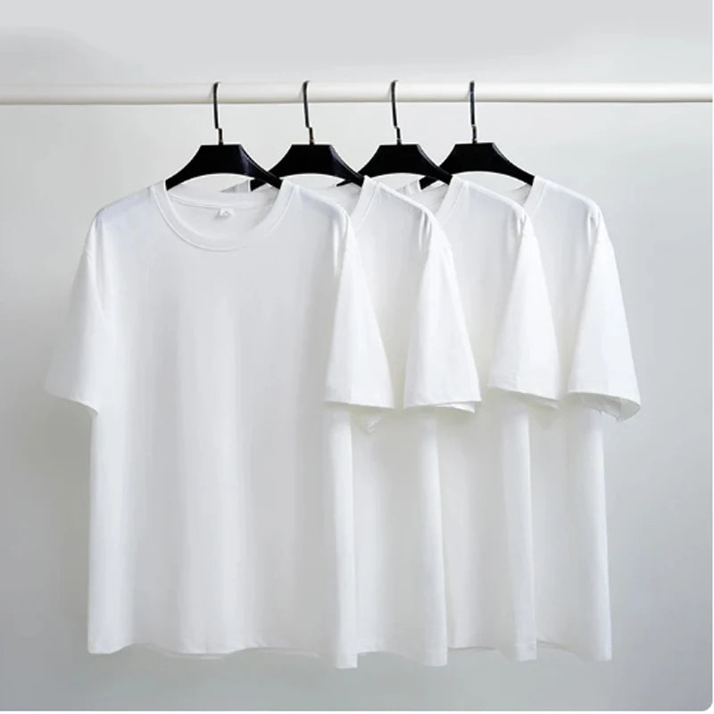 Women's 100% Cotton Crew Neck T-Shirt - Casual Regular-Fit Basic White Summer Tee