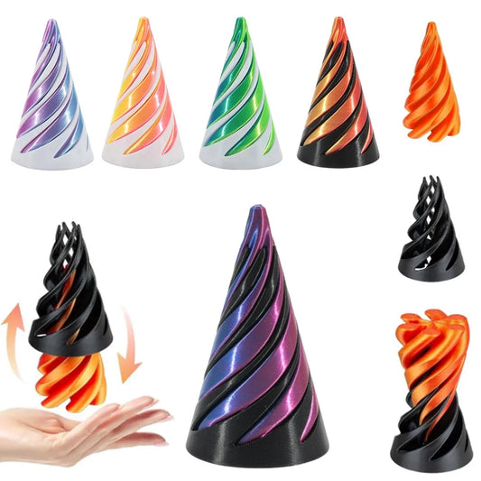 3D Printed Spiral Cone Toy - Impossible Pyramid Pass-Through Sculpture, Mini Vortex Thread Illusion