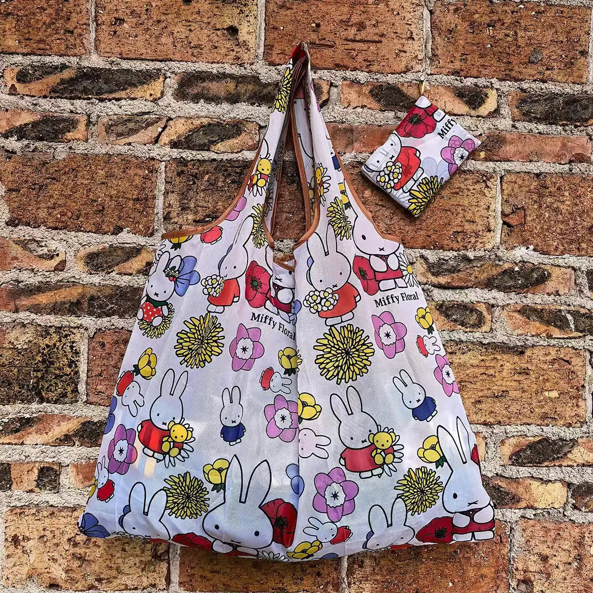 Miffy Rabbit Folding Shopping Bag - Extra-Large Waterproof Nylon Tote for Groceries, Travel, and Everyday Storage