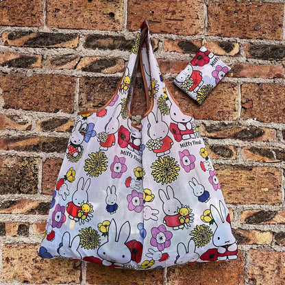 Miffy Rabbit Folding Shopping Bag - Extra-Large Waterproof Nylon Tote for Groceries, Travel, and Everyday Storage