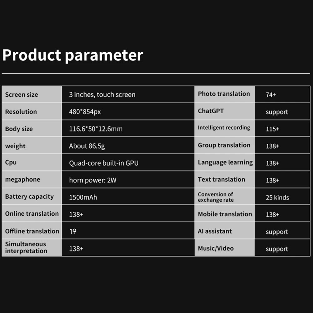S80 Pro Portable Language Translator – 138 Languages, Voice Translation & 16 Offline Modes with ChatGPT Function