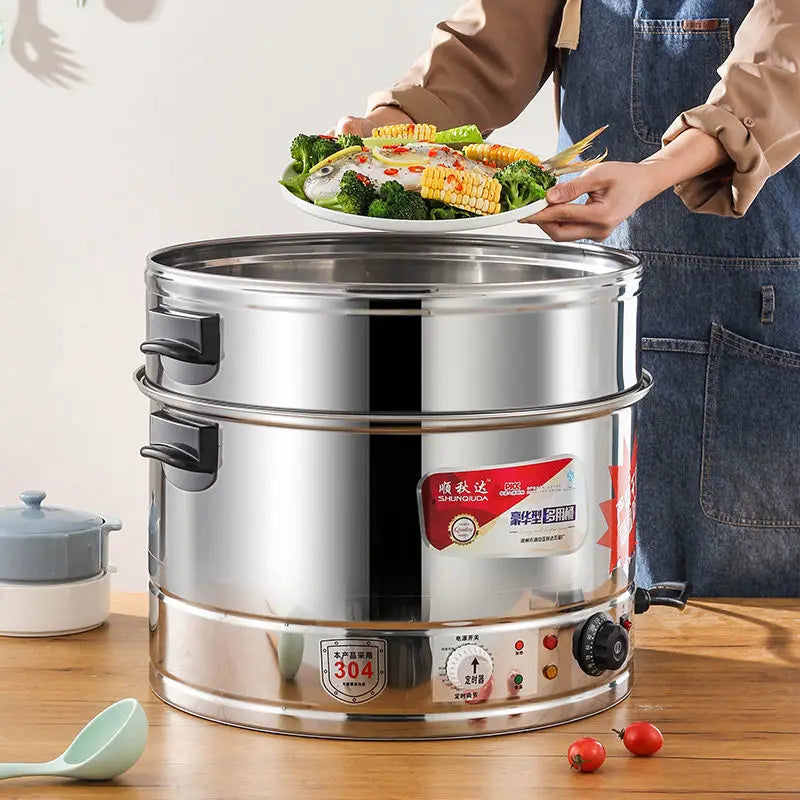 Commercial Electric Food Steamer - Large Capacity Stainless Steel Steamer for Buns & Cooking