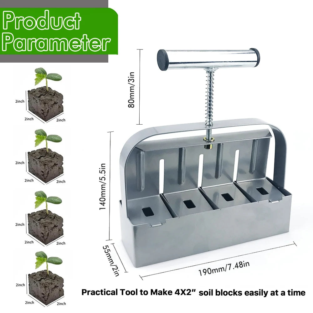 Handheld Seedling Soil Block Maker – 2 Inch Soil Blocking Tool for Greenhouse and Garden Seedlings
