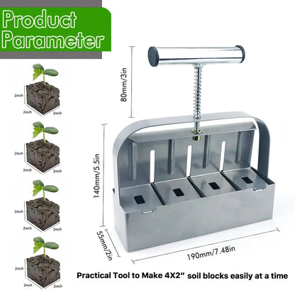 Handheld Seedling Soil Block Maker – 2 Inch Soil Blocking Tool for Greenhouse and Garden Seedlings