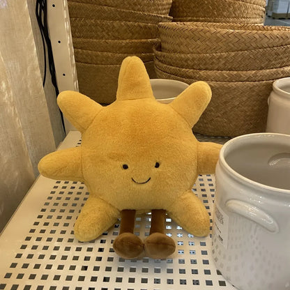 Smile Face Moon & Sun Plush Cushion – Cute Weather Stuffed Toy for Kid's Bedroom Decor & Sofa Throw Pillow