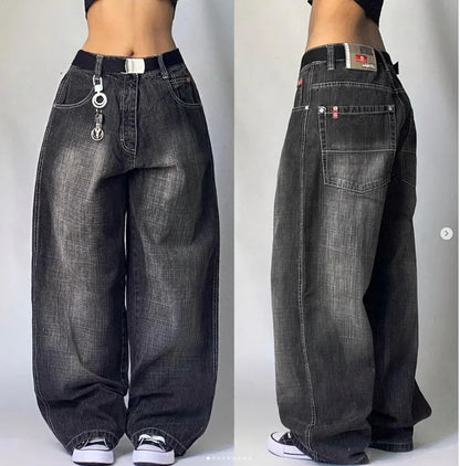 Streetwear Multi-Pocket Baggy Jeans – Y2K Hip-Hop Harajuku High-Waist Wide Pants for Men & Women