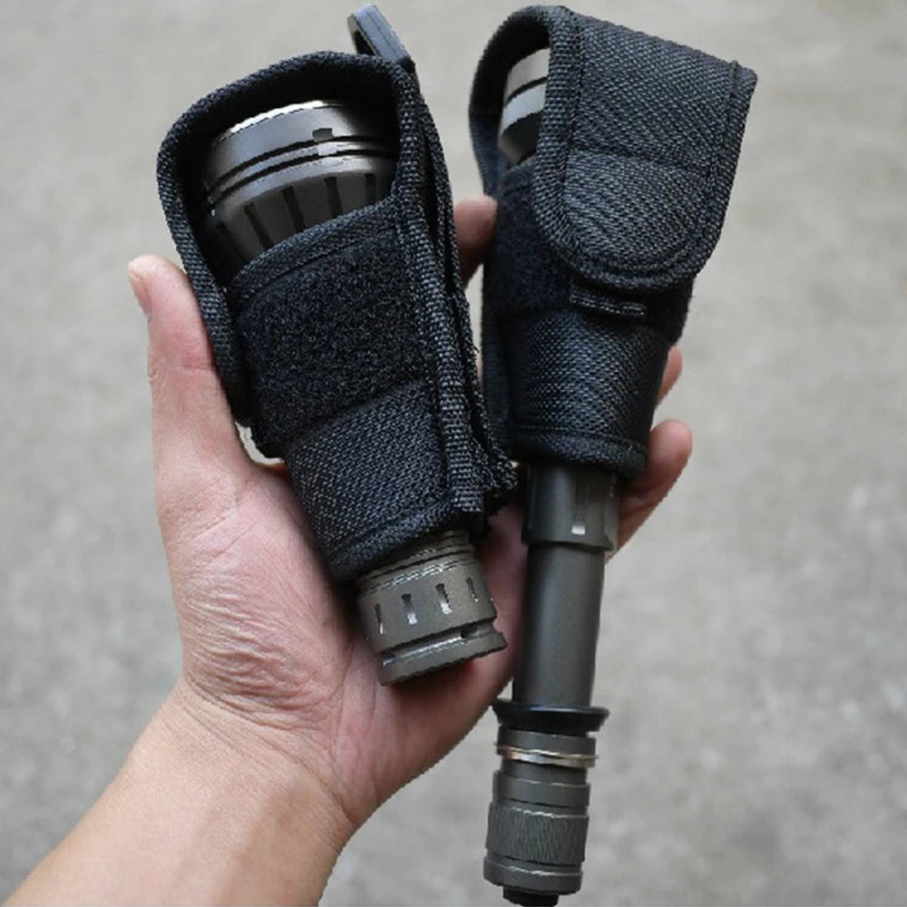 Tactical Flashlight Holster - Nylon MOLLE Torch Pouch with Waist Belt Pack for Hunting & Camping