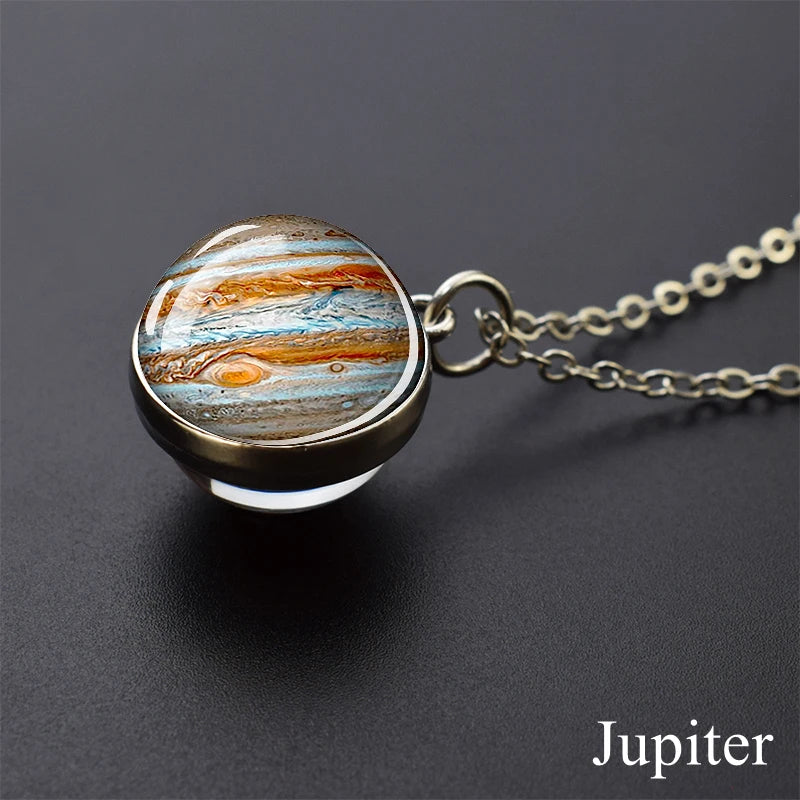 Solar System Planet Glass Ball Necklace – Moon, Earth, Jupiter & More Space-Themed Pendant for Women Fashion Gift