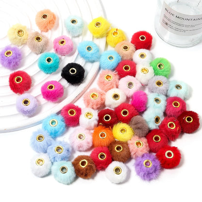 10pcs Plush Fur Ball Beads – Multicolor Pompom Spacer Beads for DIY Jewelry, Earrings & Bracelets