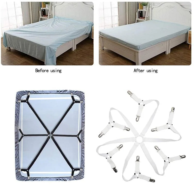 12 Clips Adjustable Elastic Bed Sheet Holder - Mattress Clip Fasteners for Non-Slip Fixing of Cover Blankets - Available in Black and White