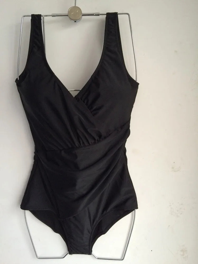 Women’s Plus Size 5XL One-Piece Swimsuit – V-Neck Tummy Control Bathing Suit, Modest Beachwear Swimwear