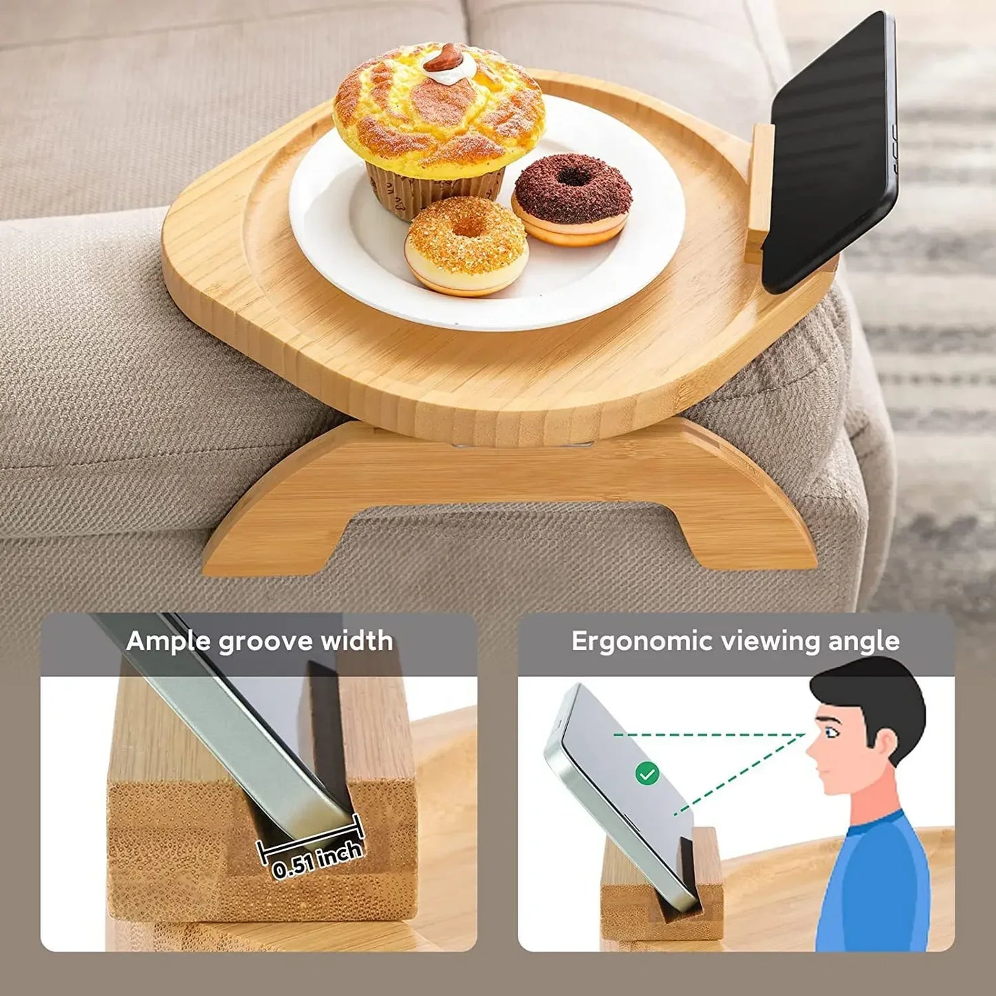 Portable Sofa Arm Tray – Clip-on Couch Armrest Table for Snacks, Drinks, and Remote Control