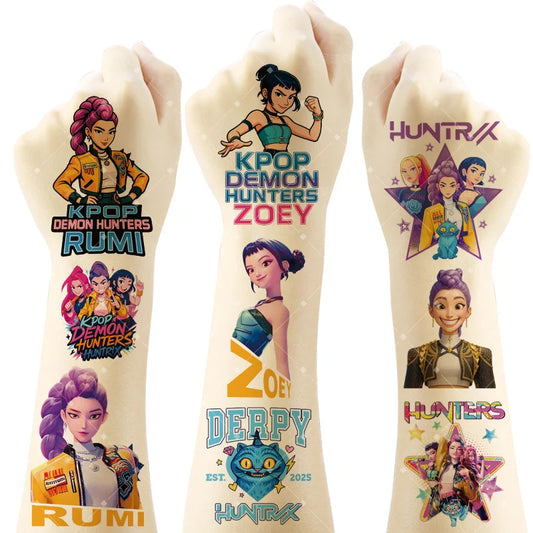 20-25pcs Rumi KPop Demon Hunters Temporary Tattoo Stickers – Cute Cartoon Waterproof Tattoos, Fun Party Gift Ideas