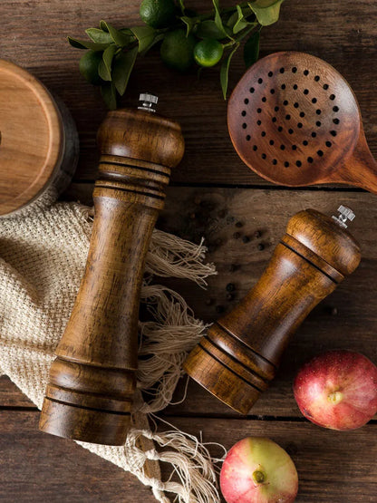 Solid Wood Salt and Pepper Grinder Set: 5", 8", 10" - Adjustable Ceramic Grinder, Kitchen Cooking Tools