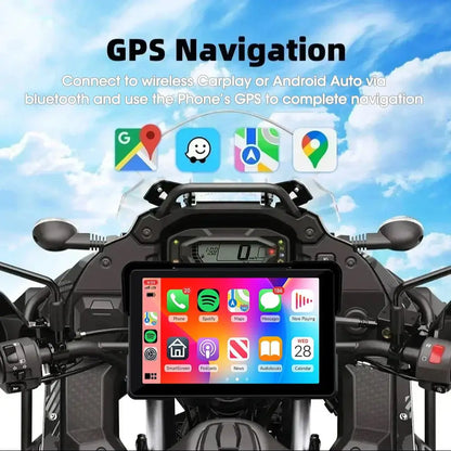 5/7 Inch Motorcycle CarPlay DVR Navigation GPS Monitor – Wireless Android Auto, Airplay, IPX7 Waterproof Portable Display