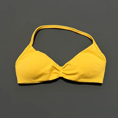 Histello Women’s Strappy Sports Bra - Seamless High-Support Yoga, Running and Workout Halter Top