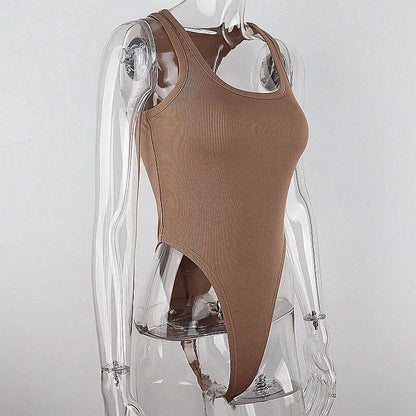 Sleeveless Knit Bodysuit — Sexy Off-Shoulder Halter Bodycon Top for Women Summer Casual & Clubwear