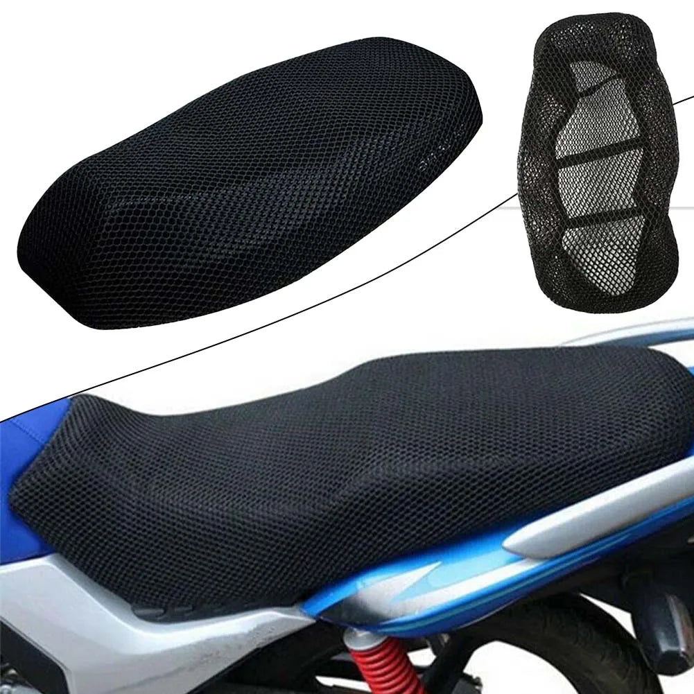 Breathable 3D Mesh Motorcycle Seat Cover Pad - Anti-Slip Cushion for Moped, Motorbike, and Scooter, Black Grid Seat Cover