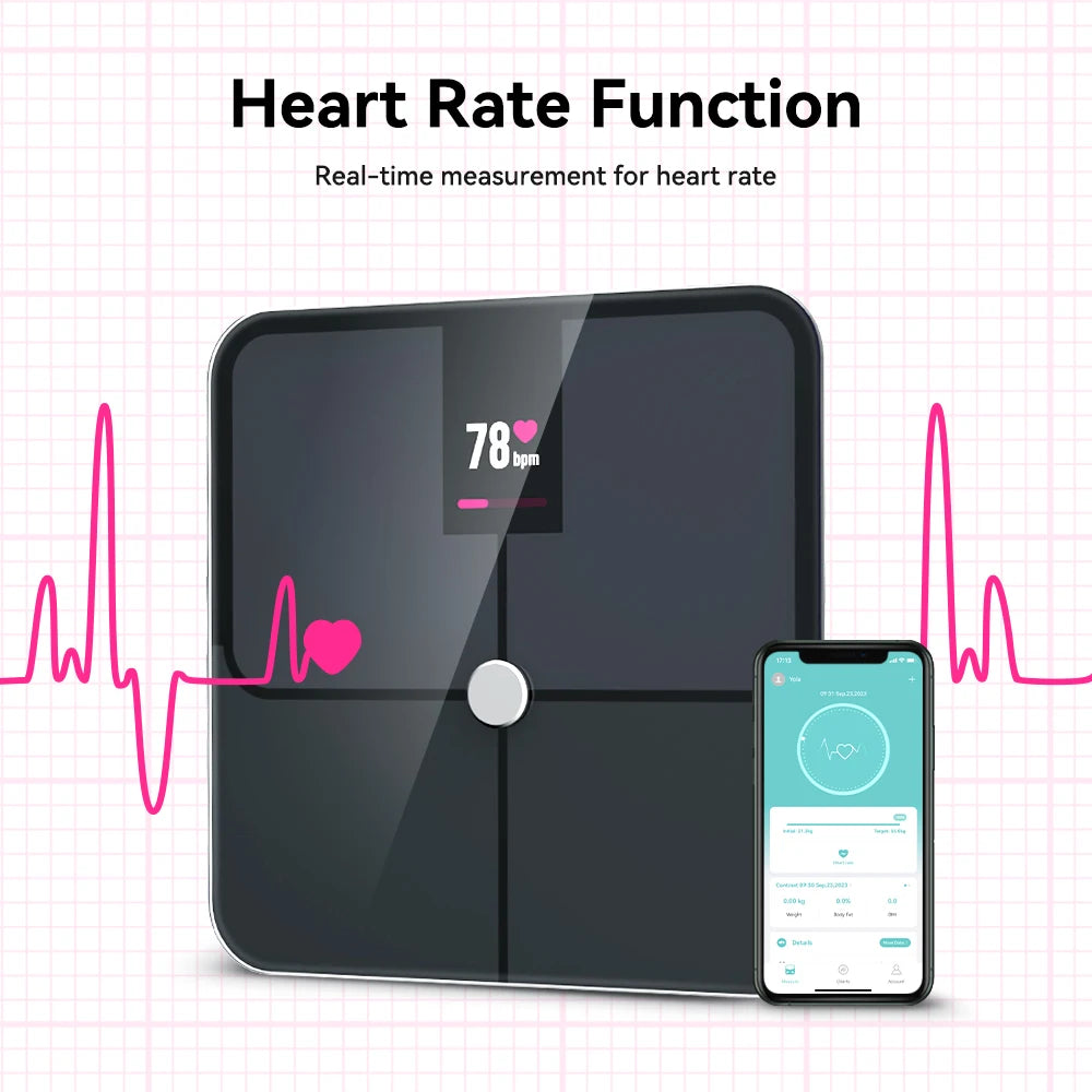 Digital Body Fat Scale — Smart TFT Color Screen with Heart Rate Monitoring for Precise Body Weight Measurement