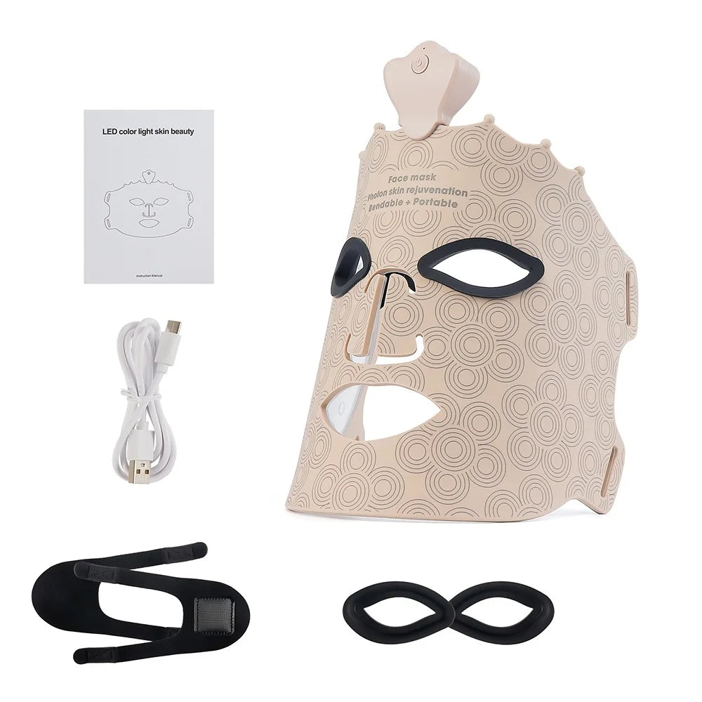 7-Color Photon Silicone LED Face Mask — 3D Facial Beauty Device with Red Light Therapy for Skin Repair & Brightening, Wireless Use