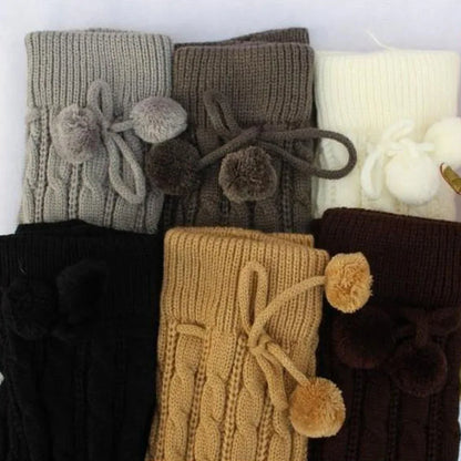 Women’s Winter Knitted Leg Warmers - Cozy Crochet Boot Socks with Hairball Fashion Style