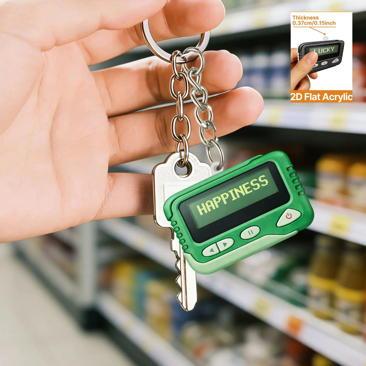 2D Retro Pager Keychain - Flat Acrylic Pendant Charm for Backpacks, Keys & 90s Nostalgia Gifts