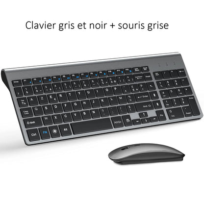 AZERTY French Layout 2.4G Mouse Keyboard Ultra-Slim Wireless Keyboard and Mouse Set Silent Compact for PC Laptop Windows
