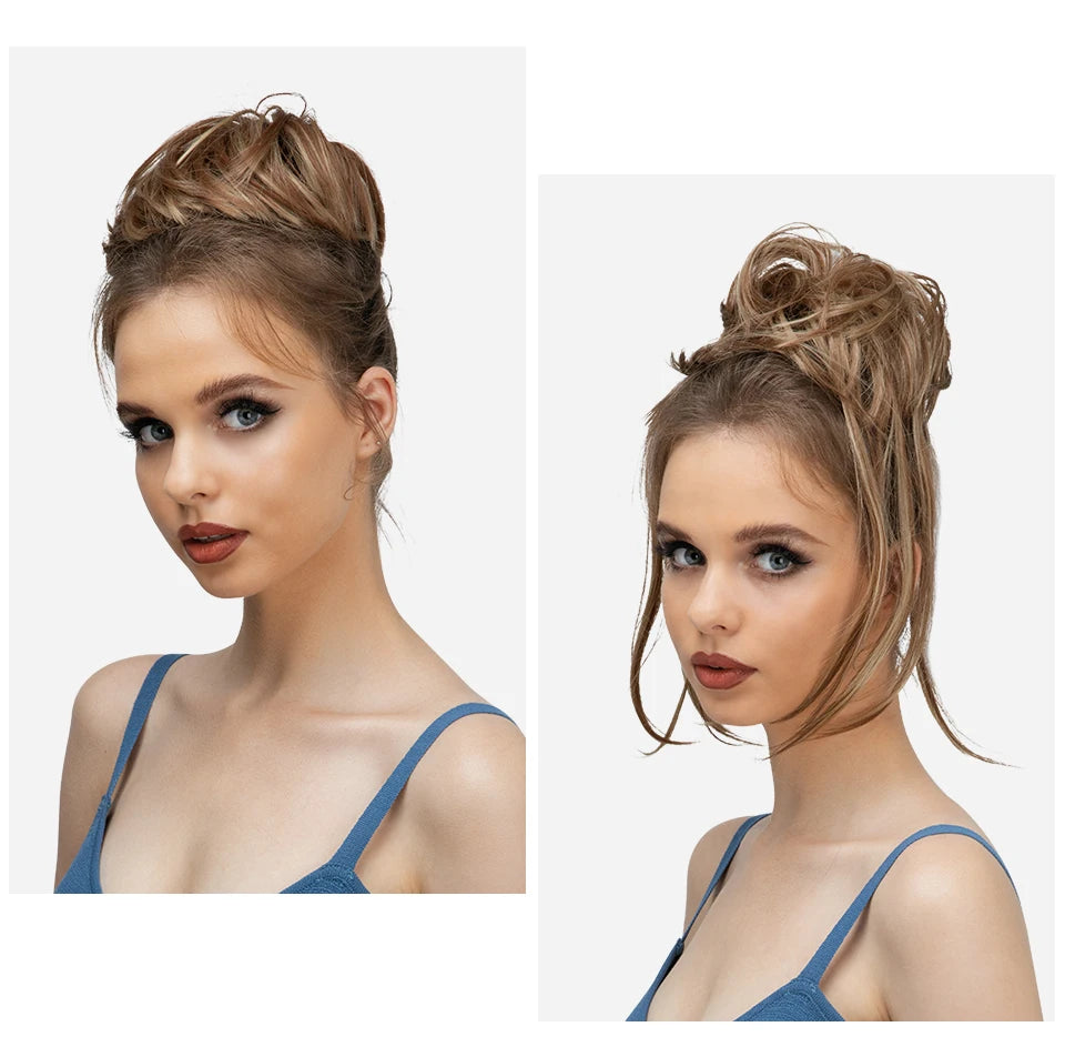 Synthetic Elastic Messy Bun Hairpiece – Curly Scrunchie Chignon, Black, Blonde, Brown Updo Donut for Women, Natural Fake Hair