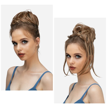 Synthetic Elastic Messy Bun Hairpiece – Curly Scrunchie Chignon, Black, Blonde, Brown Updo Donut for Women, Natural Fake Hair