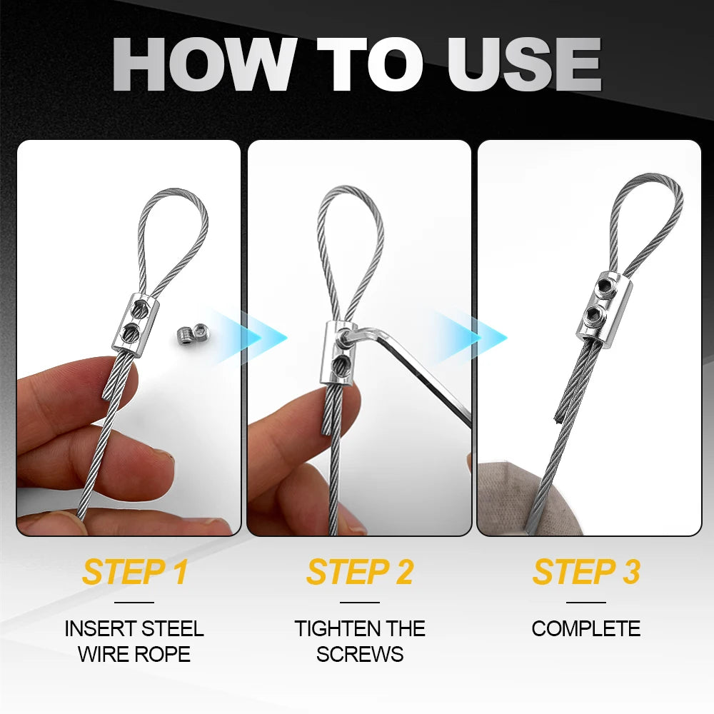 5/10/20/50/100pcs Steel Wire Rope Cable Clamps – Metal Copper Clips & Stainless Steel Sling Tools (Fastening Accessories)