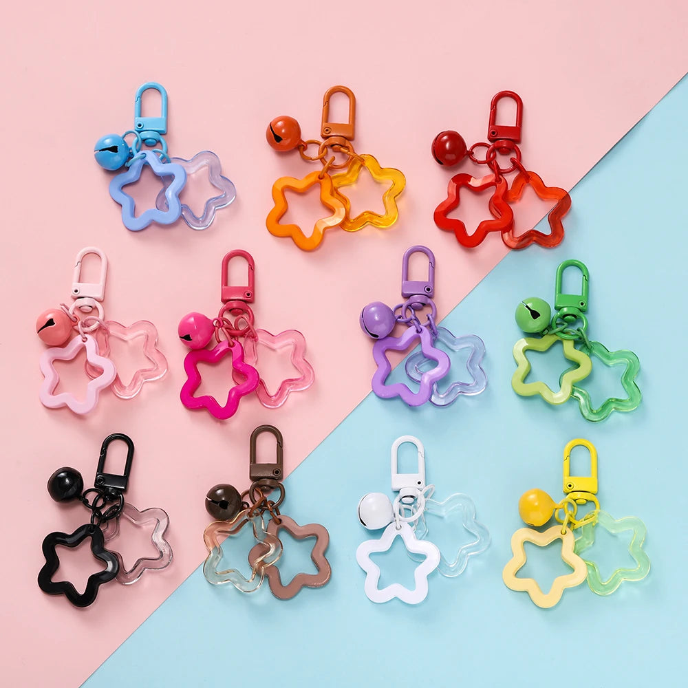 Hollow Star Bell Charm Keychain - Colorful Acrylic Bead Pendant for Bags, Lanyards & Jewelry Making Accessories