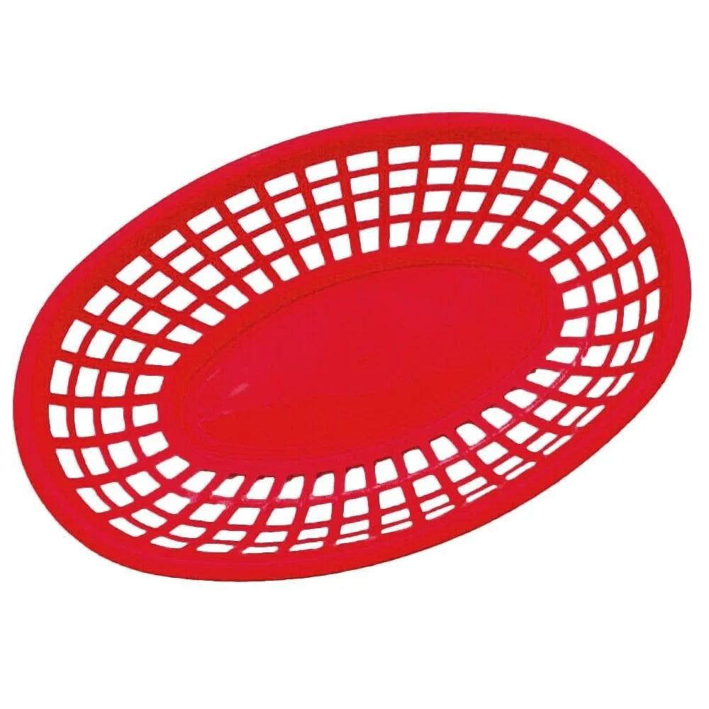 Fries Burger Serving Baskets - Colorful Oval Plastic Food Trays for Fast Food, Hot Dogs, Snacks & Reusable Restaurant Service