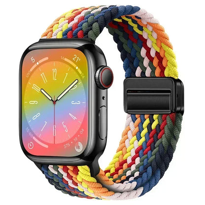 Nylon Braided Loop Apple Watch Band – Magnetic Metal Bracelet Strap for Ultra 2, Series 3–9 & SE (40mm–49mm) Adjustable Wristband