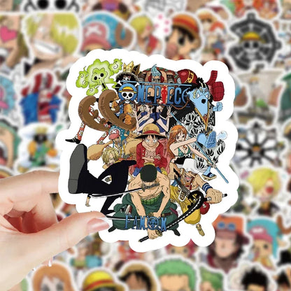 One Piece Luffy Anime Stickers – 50/100-Piece Waterproof Decals for Notebooks, Laptops, Phones, Skateboards & Motorcycles