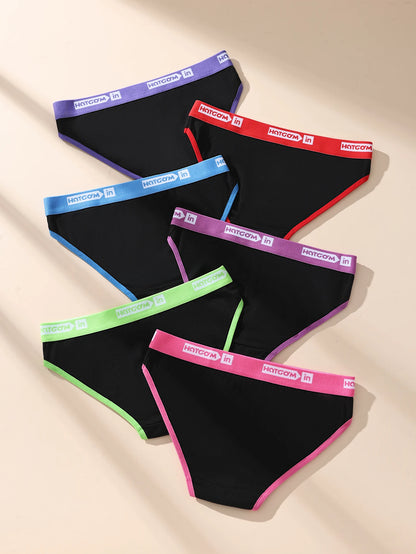 6 Pcs Women’s Cotton Panties Set - Soft Breathable Stretch Briefs Sexy Black Underwear Female Lingerie