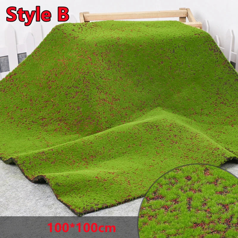100×100cm Artificial Moss Lawn Carpet - Realistic Green Landscape Decor for Home, Weddings & Events