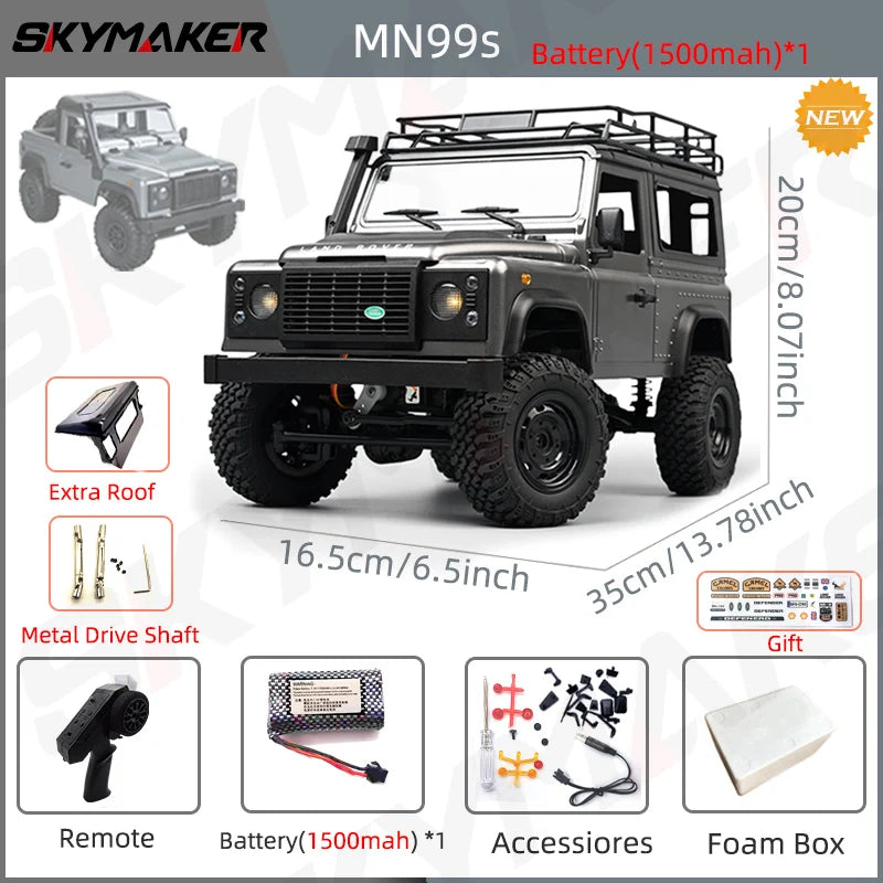 MN99s MN98 1:12 RC Rock Crawler – 2.4G 4WD Defender RTR Remote Control Car, 1/12 RC Truck Toys