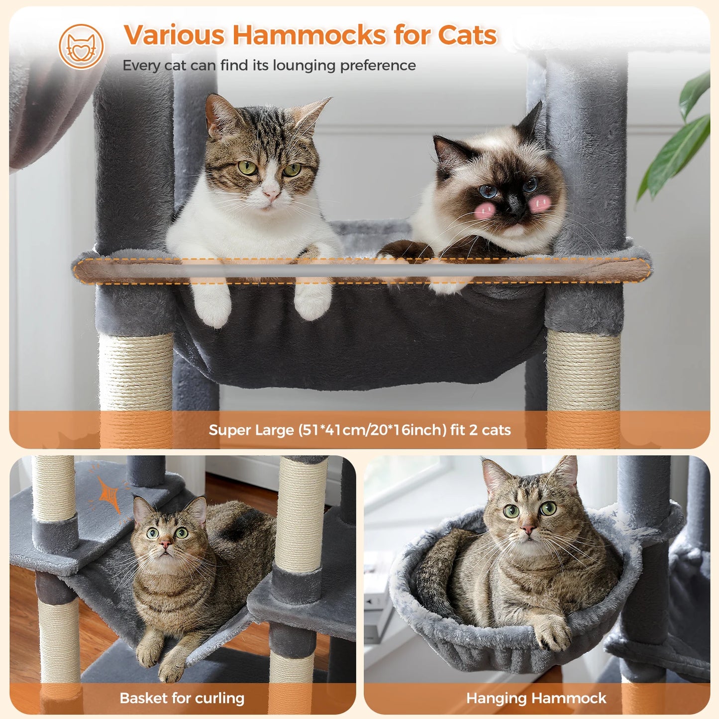 Large Cat Tree Tower – Multi-Level Plush Indoor Cat Condo with Scratching Posts, Boards, Perches & Caves