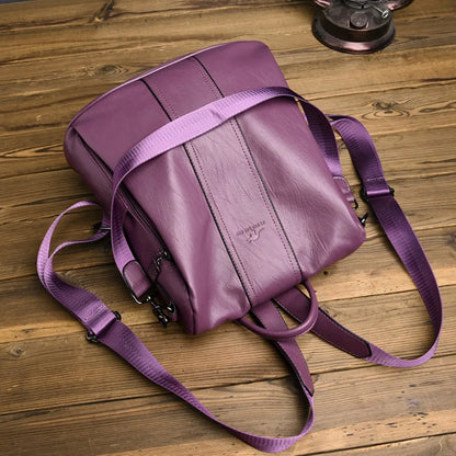 Anti-Theft Leather Backpack for Women - Vintage Shoulder Bag, High Capacity Travel and School Backpack, Mochila Feminina