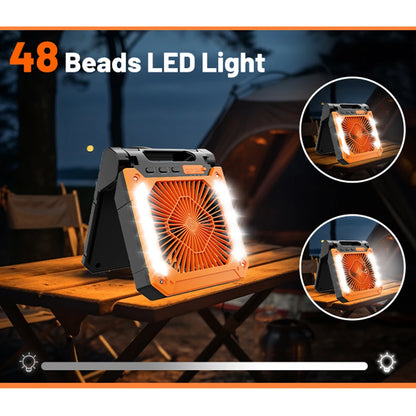 20000mAh Portable Electric Fan with LED Light — USB, Solar & Car Charging for Camping