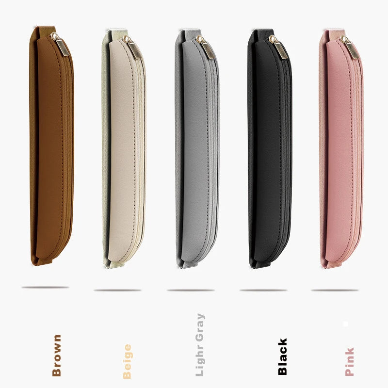 PU Leather Pencil Bag - Portable Multi-Function Storage Pouch with Elastic Band & Pen Clip for Office, Laptop & Notebook