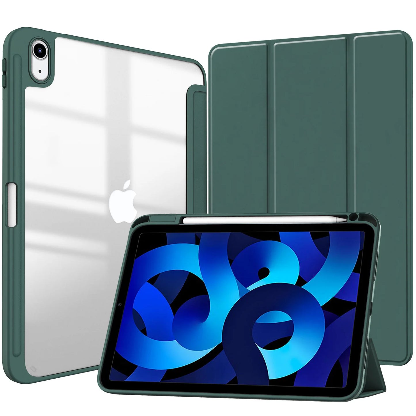 Smart PU iPad Case - Transparent Protective Cover for iPad Air Pro 11 Inch 10.9 10.2 9.7 Models with Stand