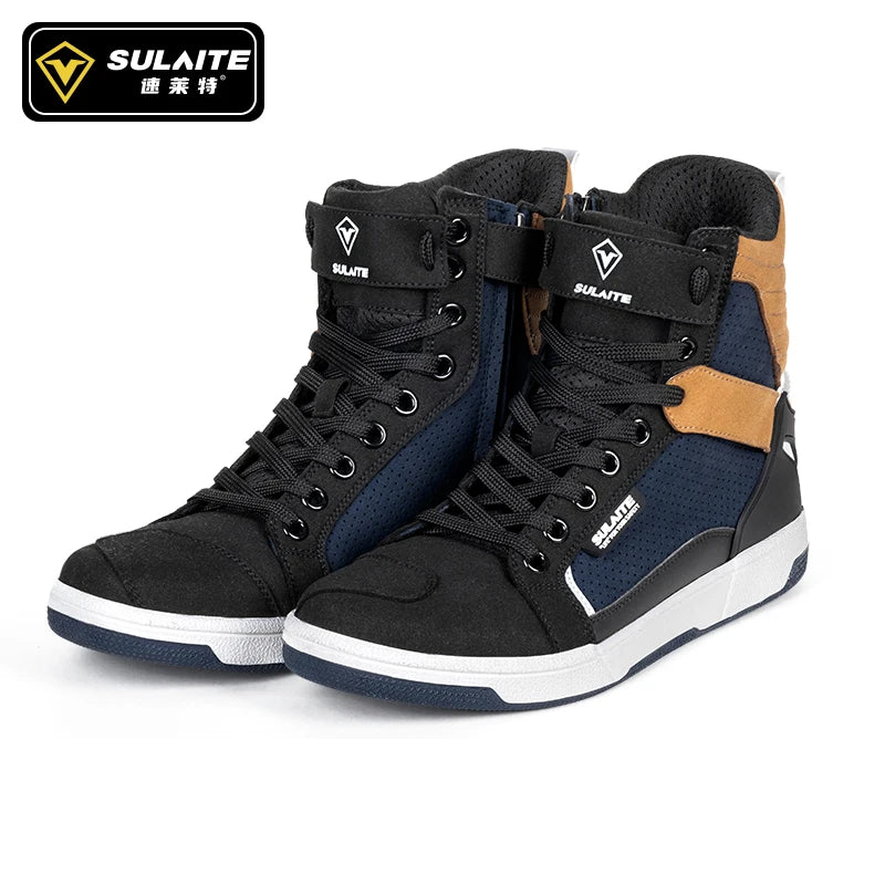 Men’s Motorcycle Boots - Breathable Anti-Fall, Road Racing Rider Shoes with Gear Shift Rubber Sole, Reflective Motorbike Boots