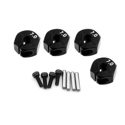 4PCS Aluminum Wheel Hex Hubs — 12mm Drive with Pins & Screws, 5/6/7mm Thickness for RC Cars, Crawlers, HSP, Tamiya, SCX10 & Slash