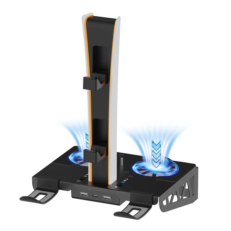 PS5 Wall Mount Metal Kit – For PS5/PS5 Slim/PS5 Pro with Controller Charging Station, Cooling Fan & Headset Holder Storage Rack