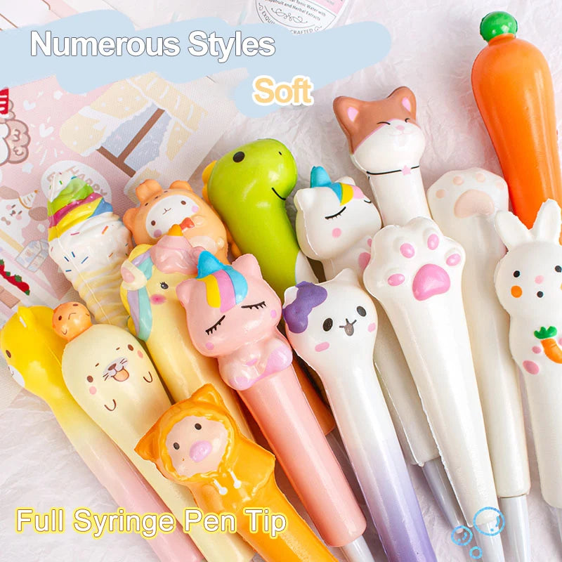 10-Piece Cartoon Stress Relief Gel Pen Set – Soft Squeeze Black Ink Pens for Students, School, and Creative Gifts